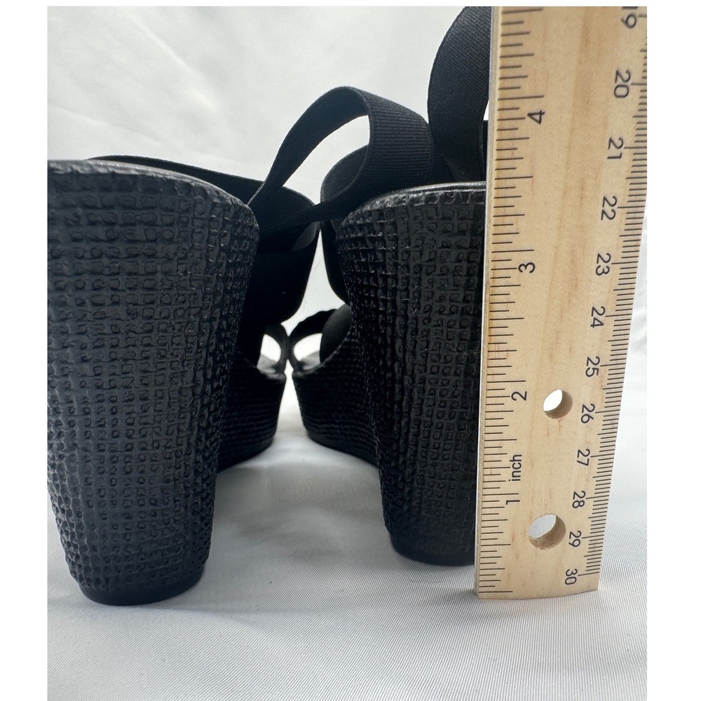 Womens Black Elastic Platform Strappy Wedge Sandals Size 9.5 Made in Italy - Picture 9 of 10